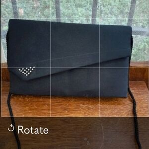 80's Vintage Black Evening Clutch/Bag With Rhinestones